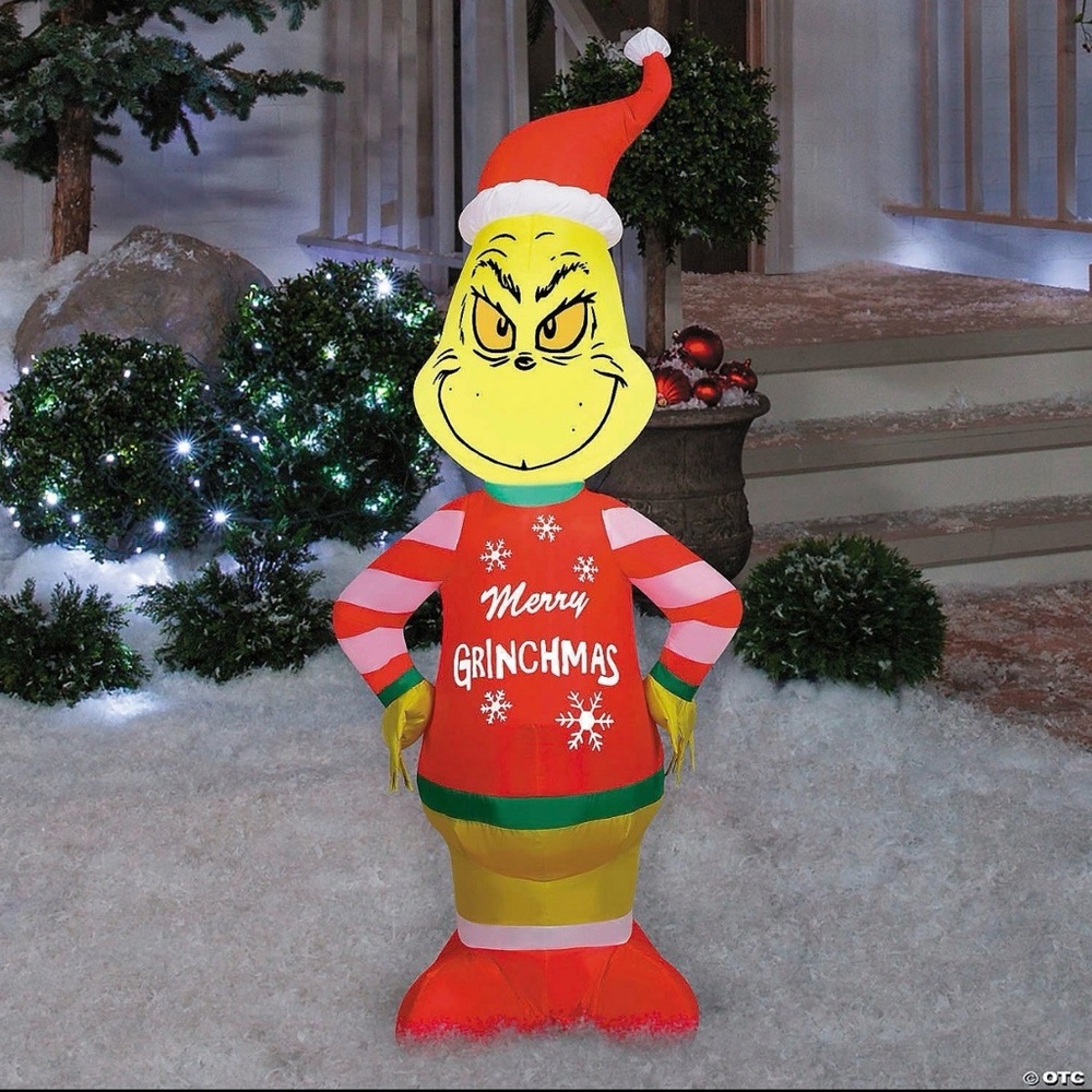 Gemmy 4 Ft. Airblown® Blowup Inflatable Grinch with Merry Grinchmas Ugly Sweater